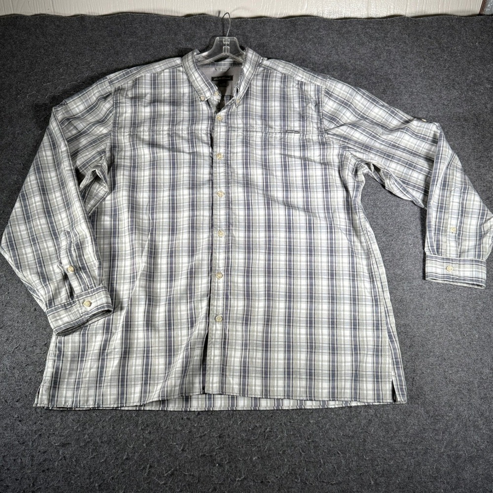 Eddie Bauer Mens 2XL Plaid Long Sleeve Button Down Fishing Hiking Shirt Blue